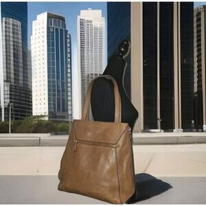 Vince Camuto Brown Pebbled Leather Shoulder Bag